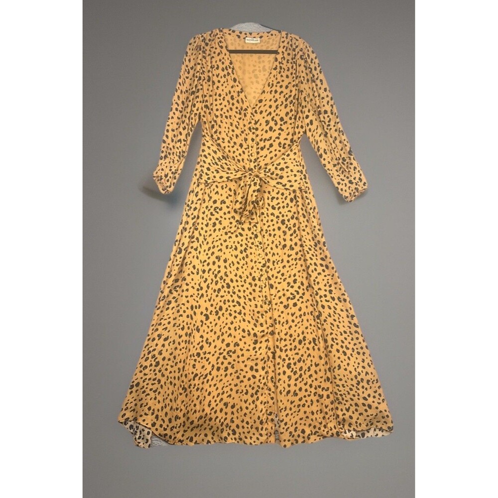 Nicholas Brown Black Silk Animal Print Long Sleeve Maxi Womens Dress Size 16